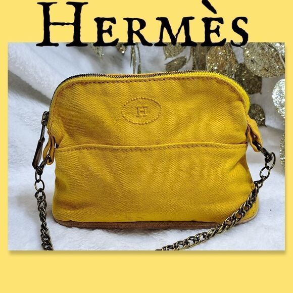 Hermès Bolide Mini Canvas Pouchette with Unbranded Chain Authentic - Picture 1 of 15